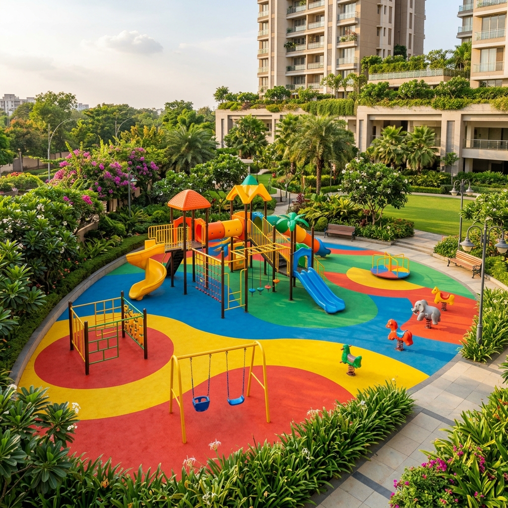 Children's play area with EPDM safety surface
