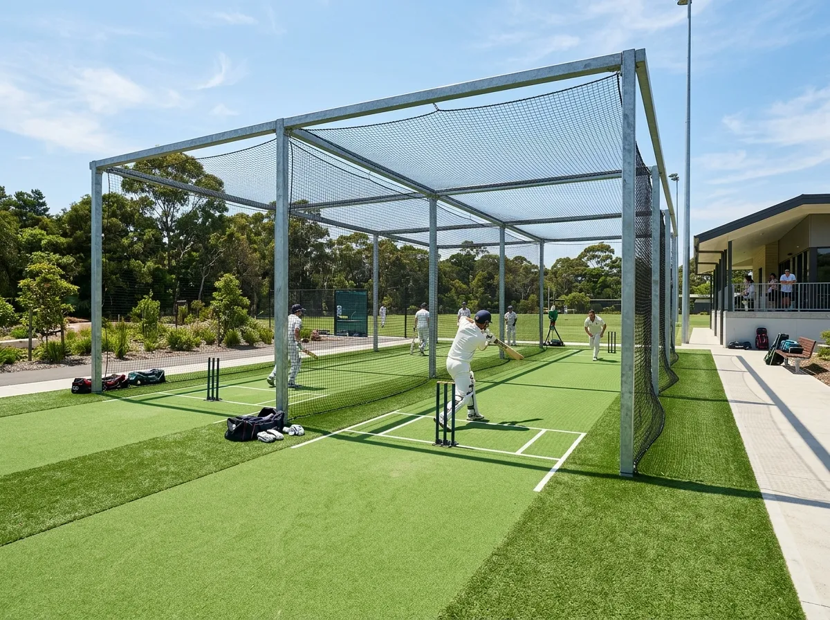 Professional outdoor artificial grass cricket practice net facility