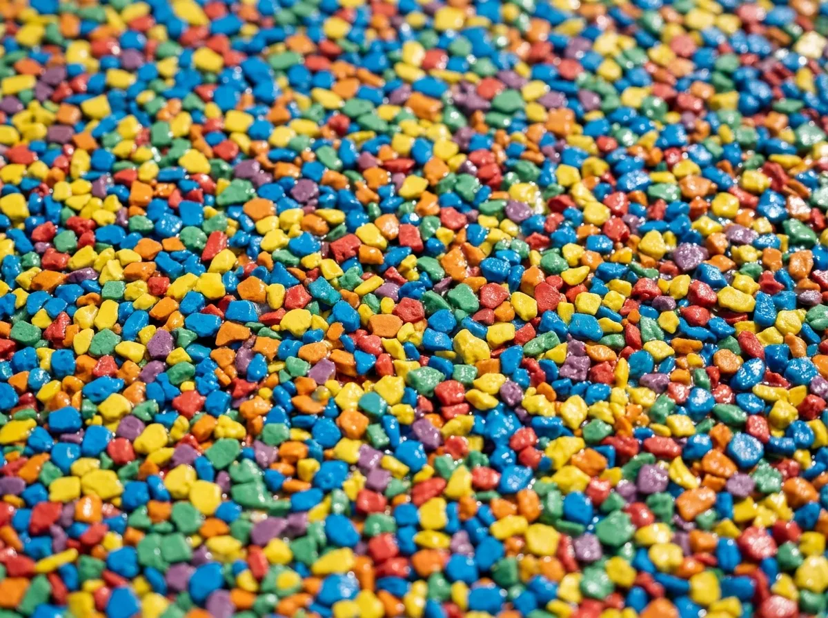 Close-up of full-pour virgin EPDM granules bound with polyurethane binder