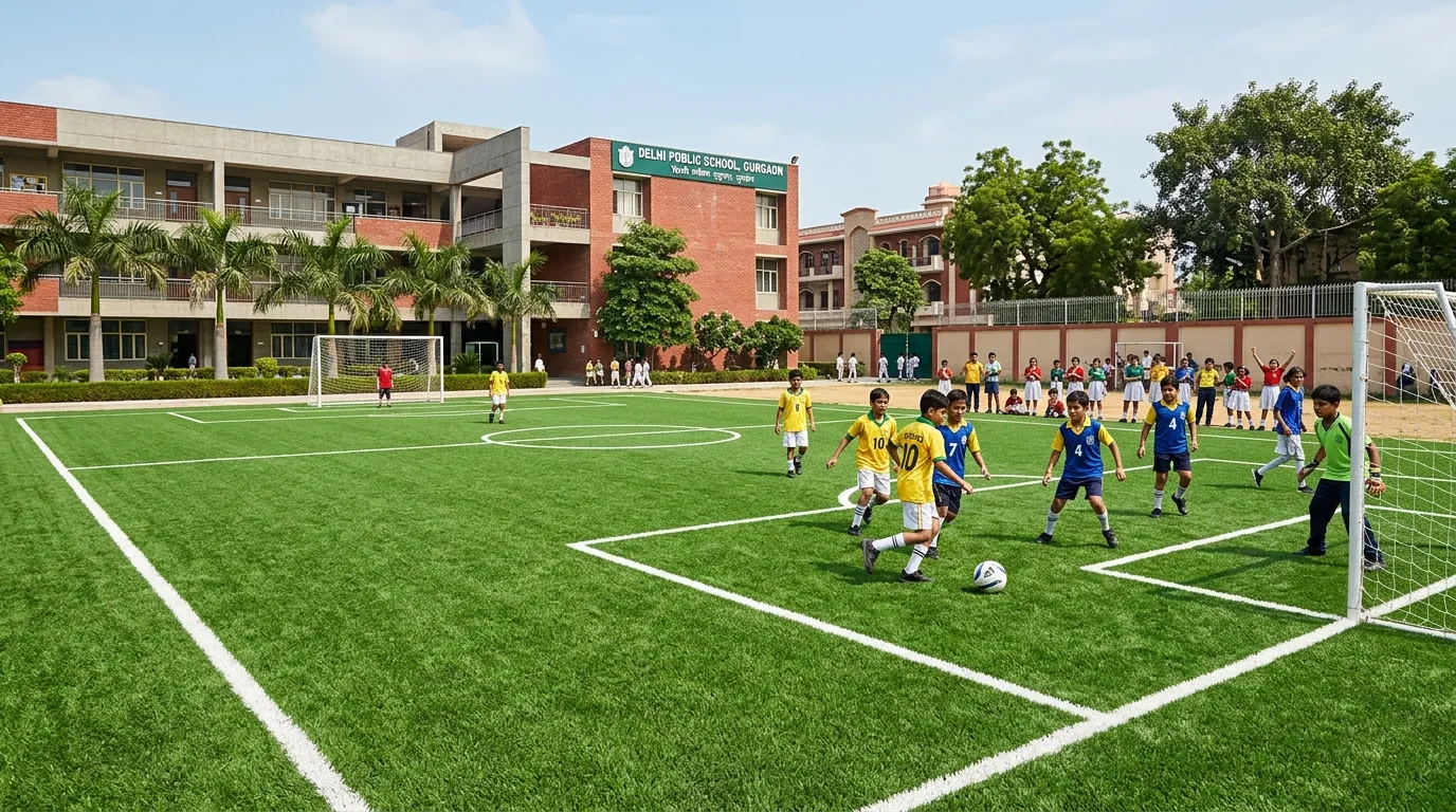 Sand-based artificial grass football turf installed at a school in India